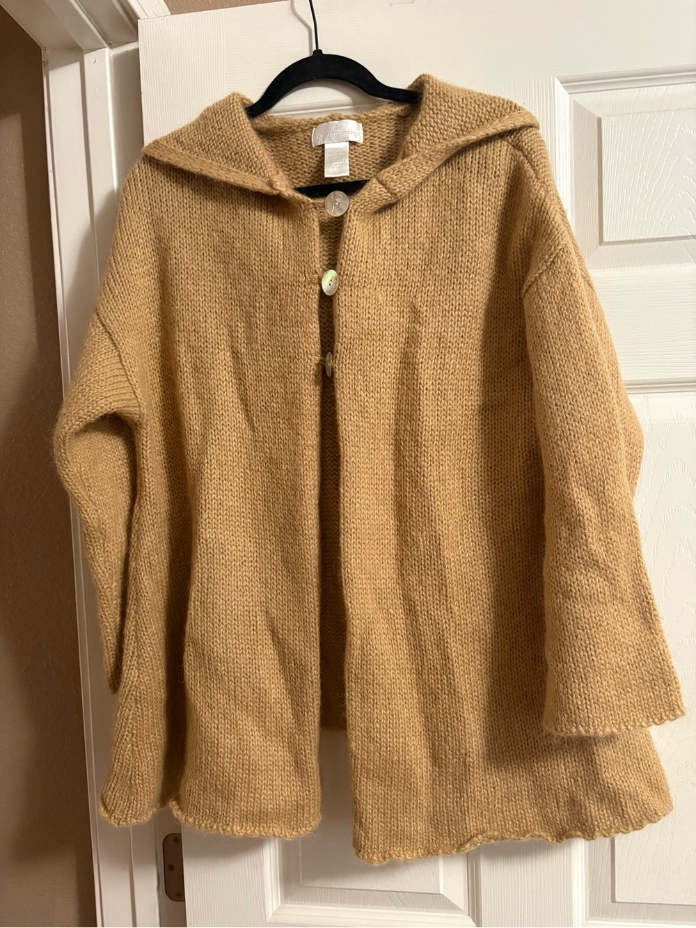 Soft Surroundings 50% mohair wool hooded cardigan sweater tan quiet luxury XL